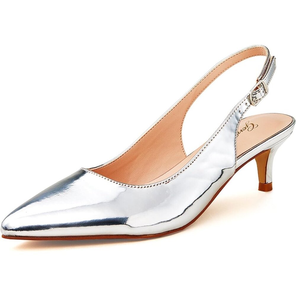 〽️Women's Pink Slingback Kitten Heels Pointed Toe Elegant Wedding Dress Pumps